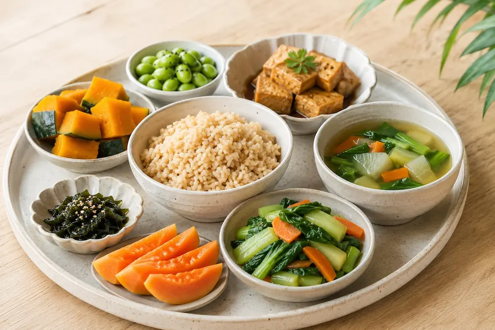 healthy-vegetarian-asian-meal Wholesome vegetarian lunch served at Ánanda Suruci